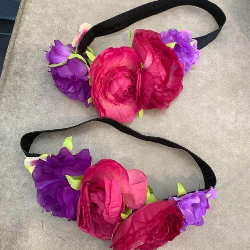 𝅺MATCHING floral headbands. Elastic stretch. Set of 2.